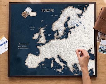 Dark Blue Europe Travel Map – Push Pin Tracker for Past and Future Adventures