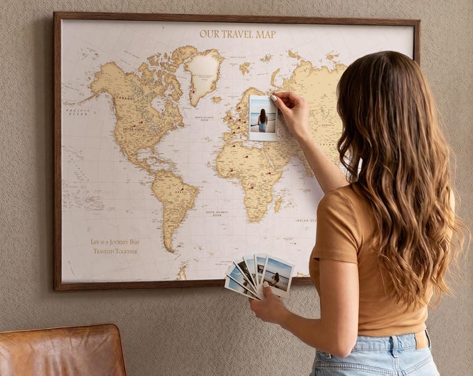 Push Pin Map - Personalized World Travel Framed Map