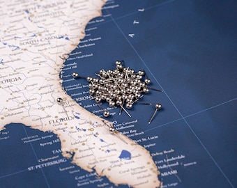 Chinchetas plateadas para mapas: marcadores para mapas de viaje (juego de más de 20)