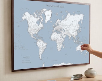 Personalized Blue Push Pin World Map – Travel Bucket List