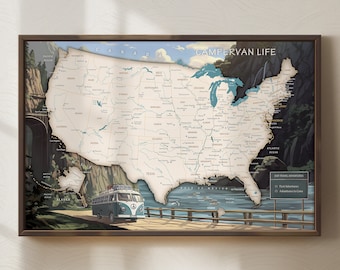 USA Camper Wall Decor – RV Travel Poster – Gift for Van Life Lovers