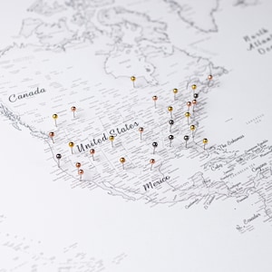 White Push Pin World Map – Personalized Travel Gift