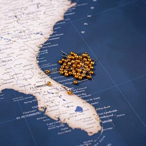 Gold Map Push Pins – Travel Map Markers (Set of 20+)