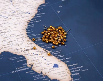 Chinchetas de mapa doradas: marcadores para mapas de viaje (juego de más de 20)