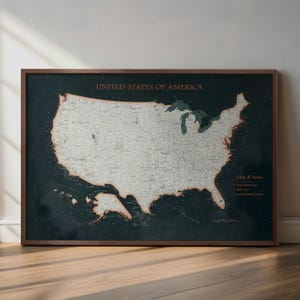 Carte des Etats-Unis avec punaises | Toile carte des Etats-Unis personnalisée | Carte de voyage avec épingles | Décoration murale détaillée des États-Unis