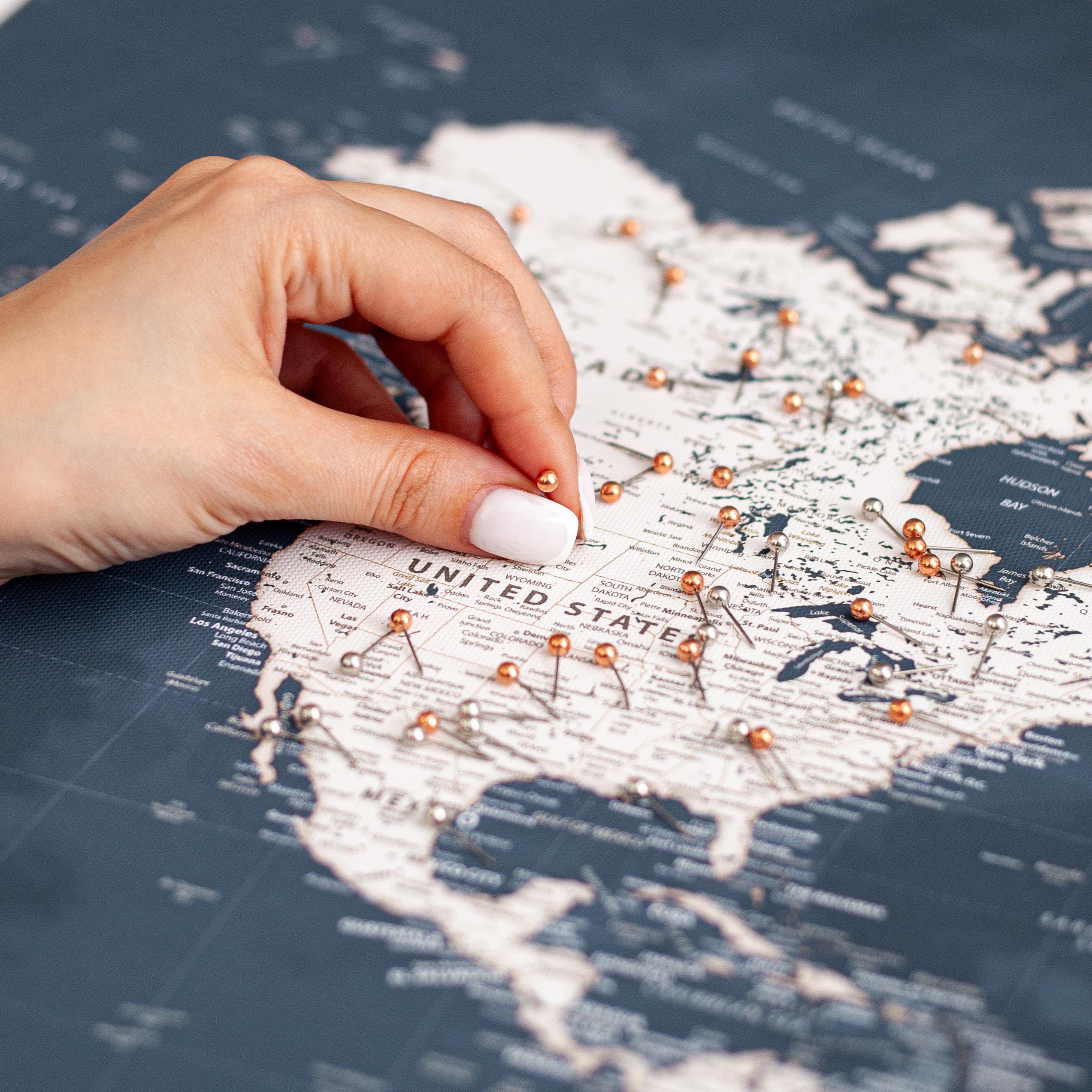 Personalized World Travel Map With Push Pins: Custom Canvas Poster - Etsy