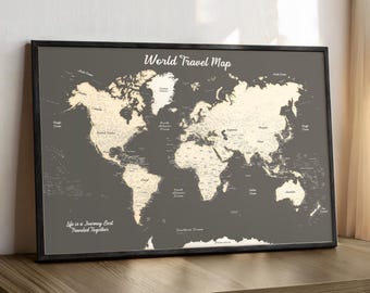 Warm Taupe World Map – Minimalist New Home Travel Gift