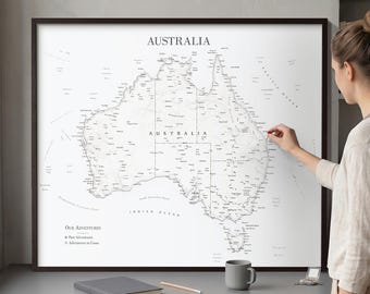 White Australia Map with Pins – Minimalist Personalized Wall Map