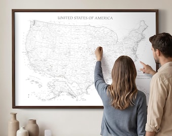 White USA Push Pin Map with Cities – Personalized Travel Tracker