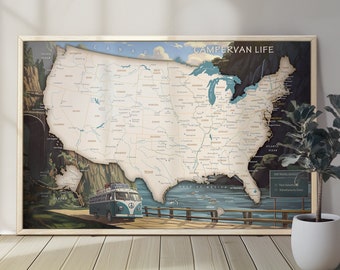 Mapa personalizado de viaje por carretera en EE. UU. con chinchetas: Regalo ideal para viajeros en autocaravana