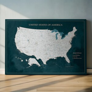 Decoración de mapas de EE. UU. / Mapa detallado de EE. UU. con chinchetas / Regalo de viaje personalizado grande y mapa americano XXL