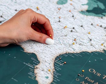 Green USA Push Pin Travel Map – Wall Art with Pins