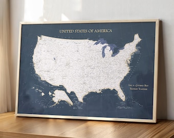 Dark Grey USA Push Pin Map – Office Wall Art Gift