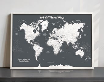 Charcoal World Map – Minimalist Office Wall Art & Gift for Him