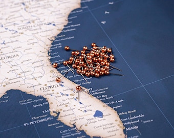 Chinchetas de cobre para mapas: marcadores vintage para mapas de viaje (juego de más de 20)