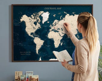Personalized Push Pin World Map: Canvas Travel Tracker