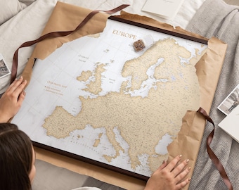 Beige Europe Travel Map with Pins – Warm Neutral Map for Your Travel Memories