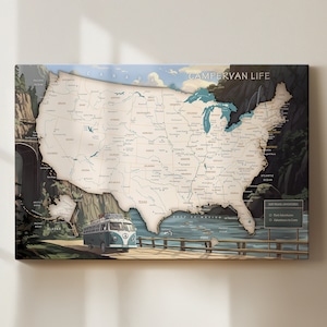 Carte du road trip aux États-Unis – Carte du camping-car à épingles – Cadeau pour les voyageurs