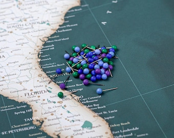 Color Mix Map Push Pins – Blue, Purple, Green Travel Markers (Set of 25+)