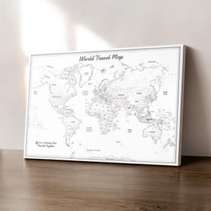 Carte du monde blanche avec punaises - Art mural de voyage minimaliste
