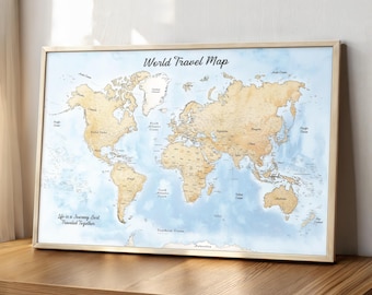 Watercolor World Map – Personalized Travel Gift for Family
