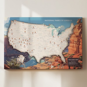 Mapa de Parques Nacionales de EE. UU.: Regalo de viaje con chincheta personalizable
