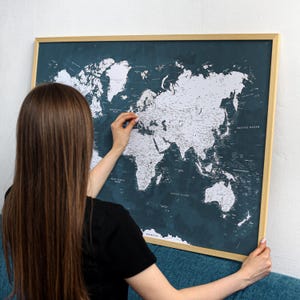 Jade Green Push Pin Travel Map: Personalized Canvas Wall Art