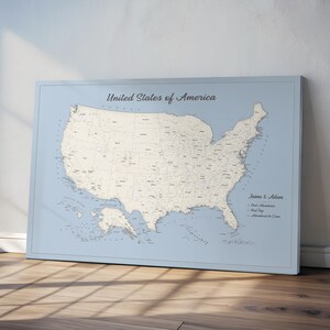 Personalisierte Blaue Landkarte der USA mit Pins - Wall Art
