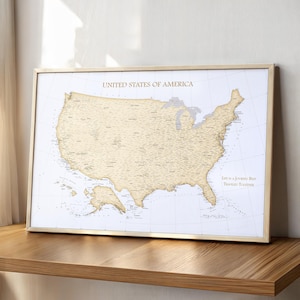 Push Pin USA Map – Vintage Framed United States Travel Map with Pins, Wall Art
