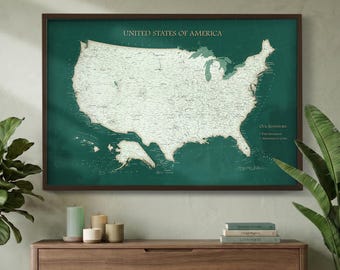 Green USA Push Pin Travel Map – Wall Art with Pins