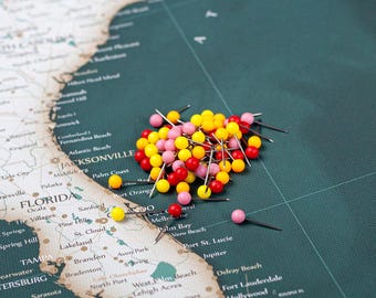 Warm Color Mix Map Push Pins – Red Pink Yellow Travel Markers (Set of 25+)