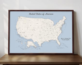 Light Blue USA Wall Map | Minimalist Pastel US Map Print for Bedroom & Nursery