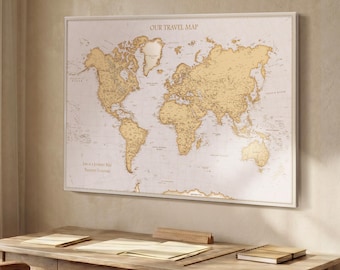 Push Pin World Map: Track Your Adventures with this Old Style Map Design