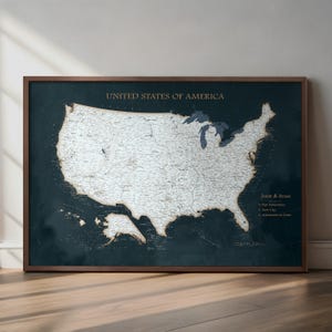 USA Push Pin Map – Dark Gray United States Travel Map with Pins | Framed Canvas Wall Art