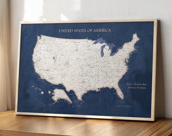 Navy USA Push Pin Map – Travel Wall Art Gift with Pins