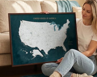 Dark Green USA Map with Pins – Road Trip & RV Travel Gift