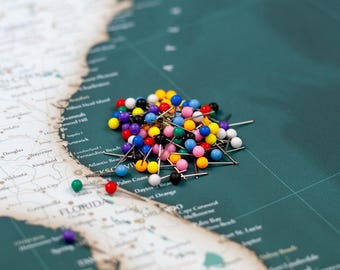 Colored Map Push Pins – Travel Map Markers (25+ Set, Choose Color or Mix)