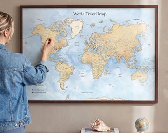 Watercolor Push Pin World Map – Personalized Travel Map