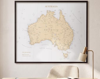 Beige Australia Map with Pins – Neutral Personalized Travel Decor