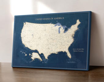 Personalized Push Pin USA Travel Map: Canvas Print with Pins