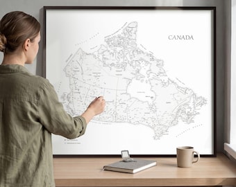 Minimalist Canada Push Pin Map – White Modern Wall Map