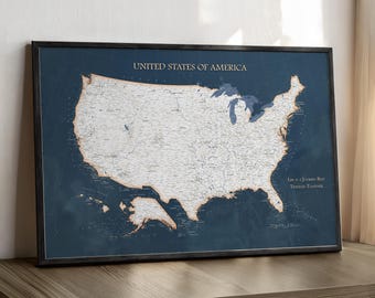 Graphite USA Push Pin Map – Wood Framed Custom Travel Map Gift