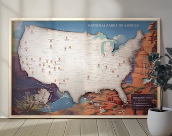 Push Pin USA National Parks Map – 63 Parks Checklist Poster