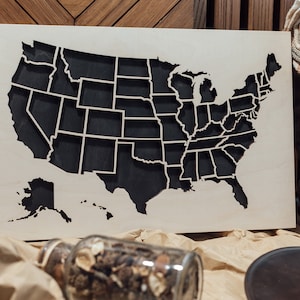 Carte des États-Unis en bois personnalisée : punaises et décoration murale personnalisées pour maison