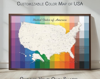 Custom Color Push Pin US Map - Personalized Travel Map & Wall Art Gift
