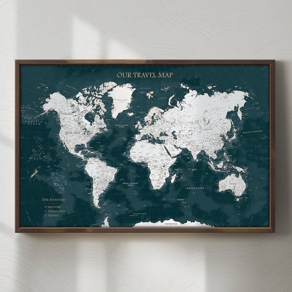 Carte du monde personnalisée avec punaises : personnalisez vos voyages avec un poster de carte personnalisé