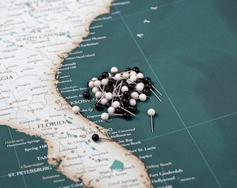 Black and White Map Push Pins – Travel Map Markers (Set of 25+)
