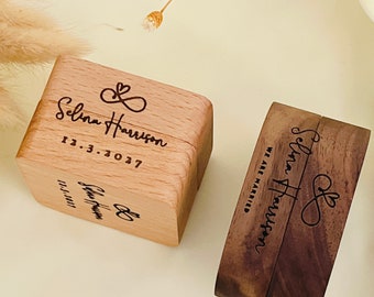 wedding ring box oak / walnut | square engagement ring box gifts personalized name | oval ring box wedding day