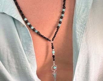 Embrace Timeless Elegance: Handcrafted Turquoise & Black Bead Necklace for Men