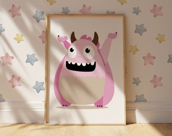 Little Pink Monster Nursery Wall Art - Monster Print | Children's bedroom wall art | Monster illustration | Kids room prints | Cute Art